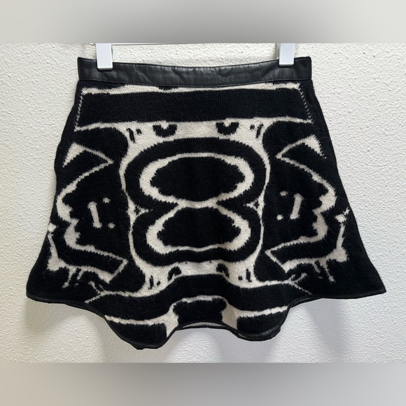 Ohlin D Baby Alpaca Wool Knit Skirt Geometric Back Zip Leather Trim Pockets Med - Picture 1 of 10